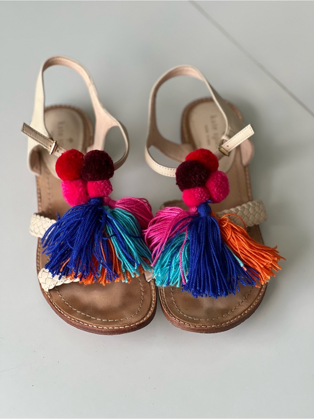 kate spade Cream Sandals with Multicolor Tassels